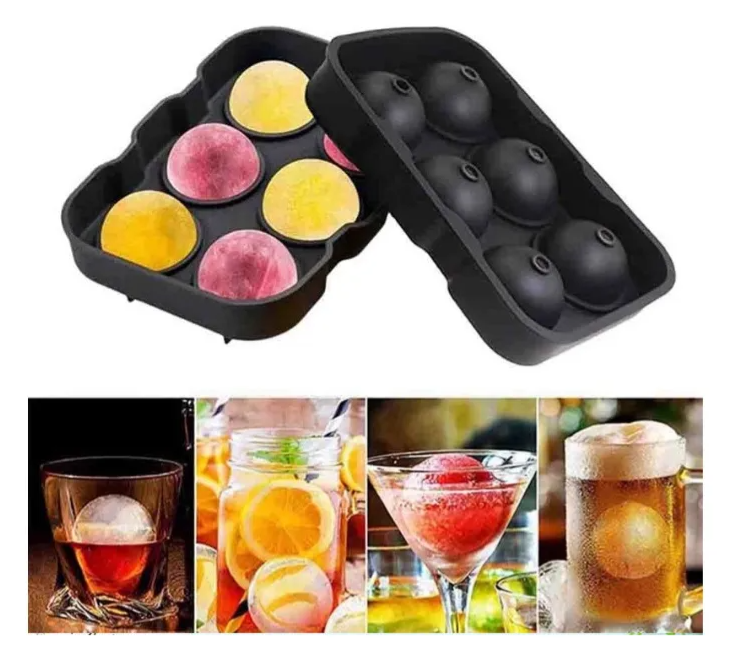 Molde Para Hielo En Silicona 6 Esfera Negro